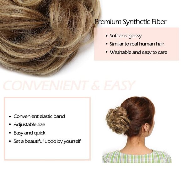 Messy Hair Bun Synthetic Donut Wavy Updo Elastic Scrunchie Full Bridal Hairpiece main image 6